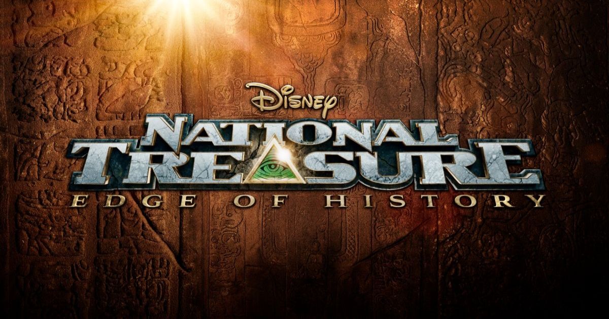 The logo for National Treasure: Edge of History with the illuminati eye in place of the A for Disney+.