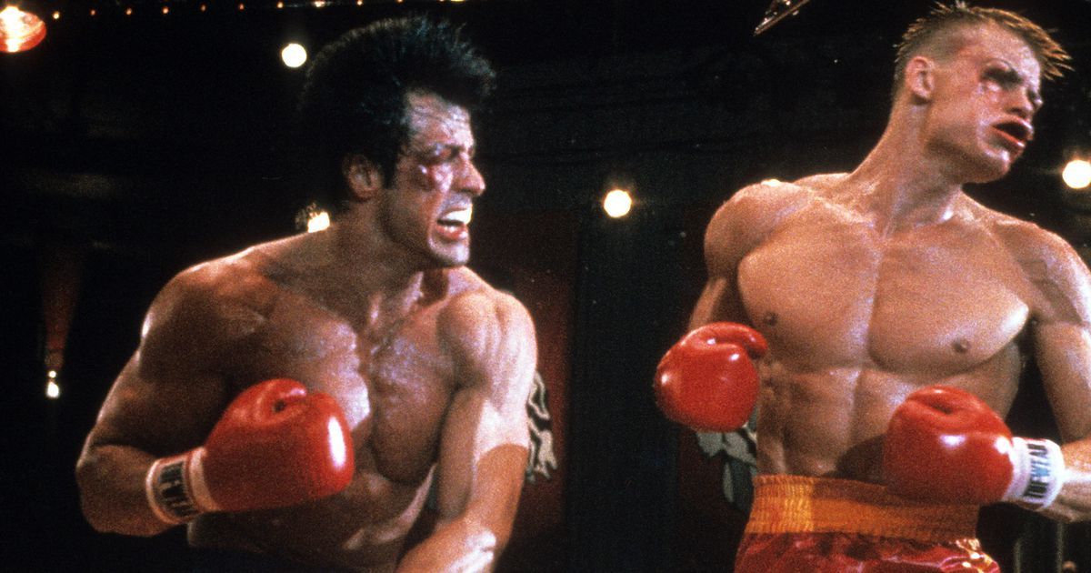 Sylvester Stallone as Rocky punching Ivan Drago in Rocky 4