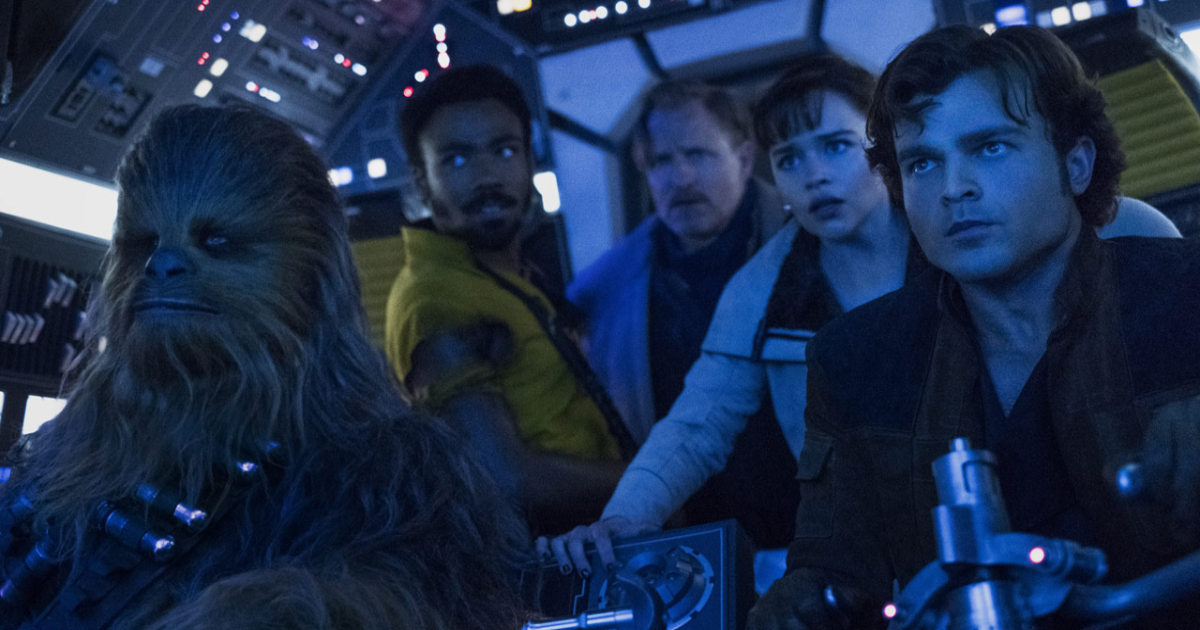 Han, Chewie, Lando, Qi'ra and Beckett in the Millennium Falcon