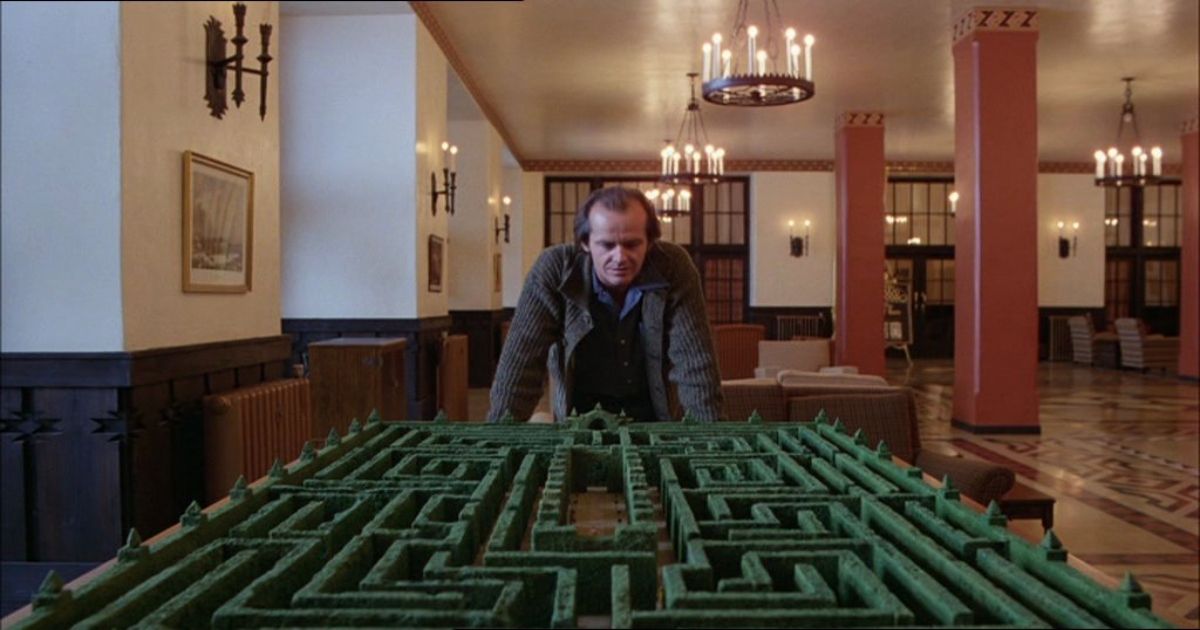 Jack looking at the maze like the minotaur in The Shining (1980)
