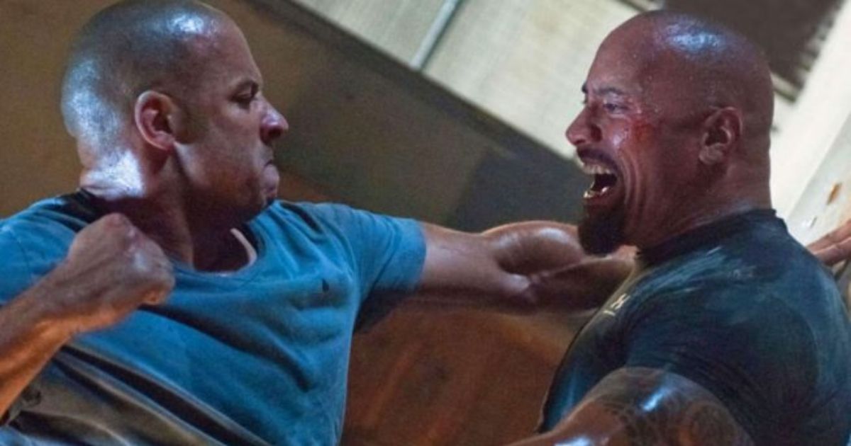 Vin Diesel punching Dwayne The Rock Johnson in Fast and Furious