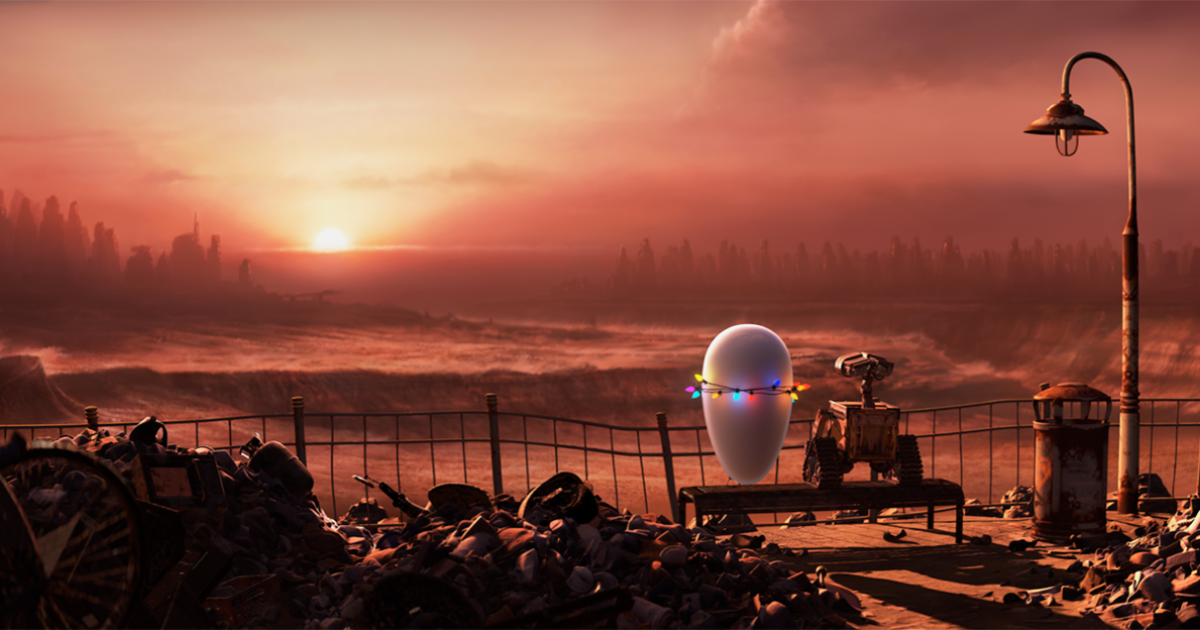 Wall-E and Eve watch the sunset