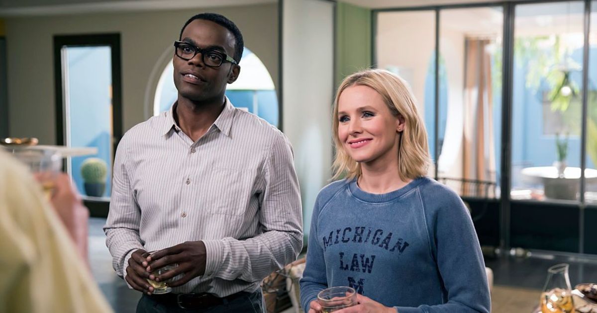 Chidi (Willian Jackson Harper) and Eleanor (Kristen Bell) leading a blissful life in the Good Place.