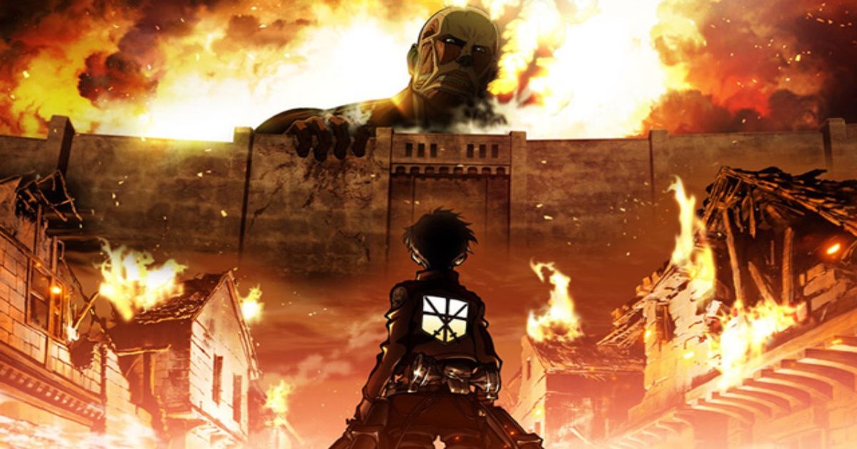 Eren in the fire in Attack on Titan