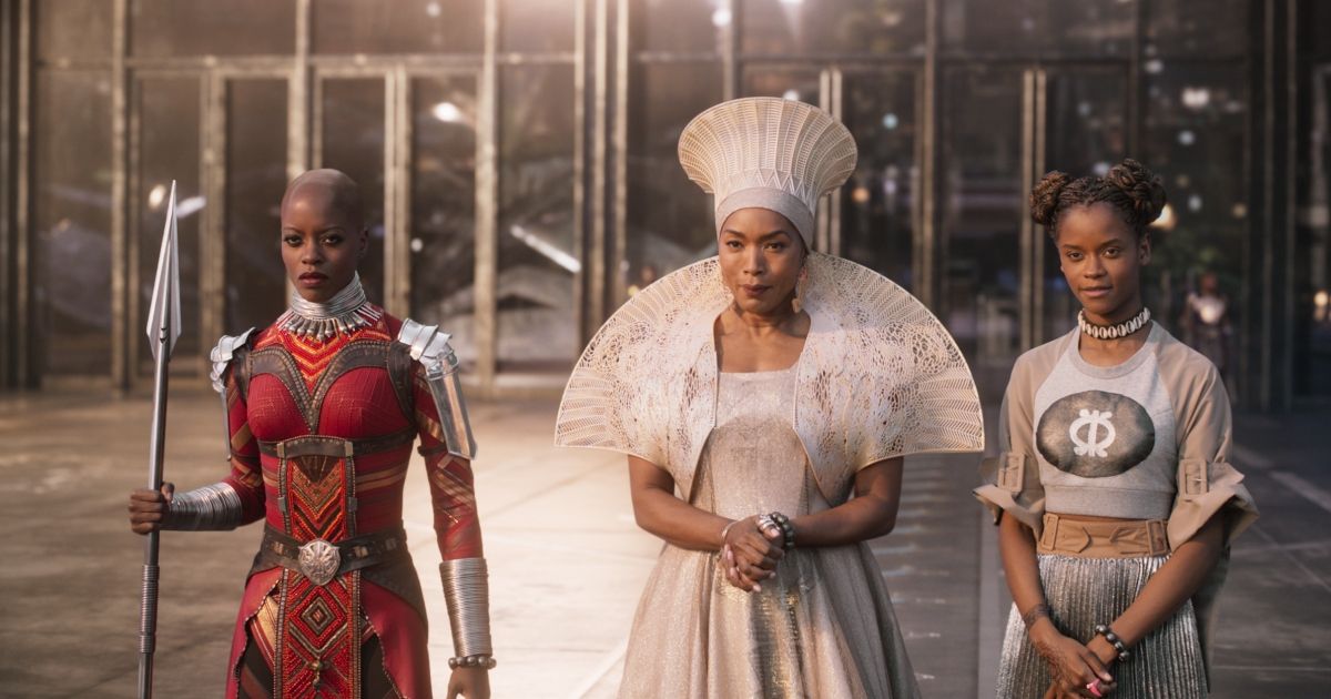 Ayo, Queen Ramonda, and Shuri in Black Panther