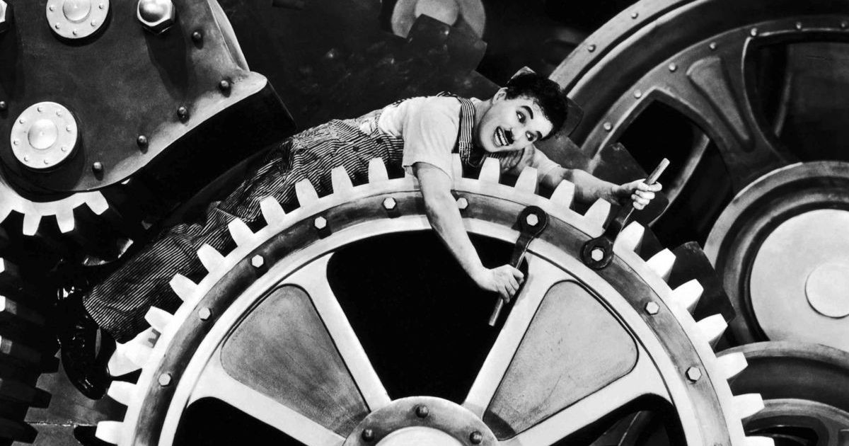 Charlie Chaplin as a cog in the wheel of Modern Times