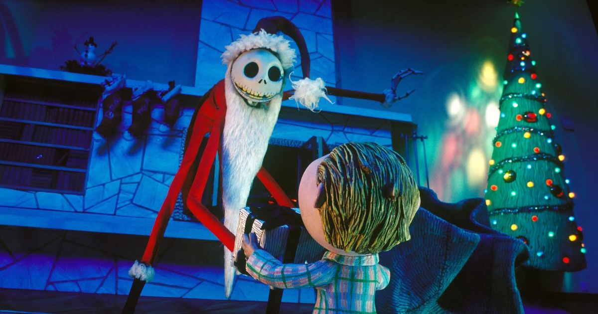 Jack Skellington dressed as Santa Claus and a kid from The Nightmare Before Christmas