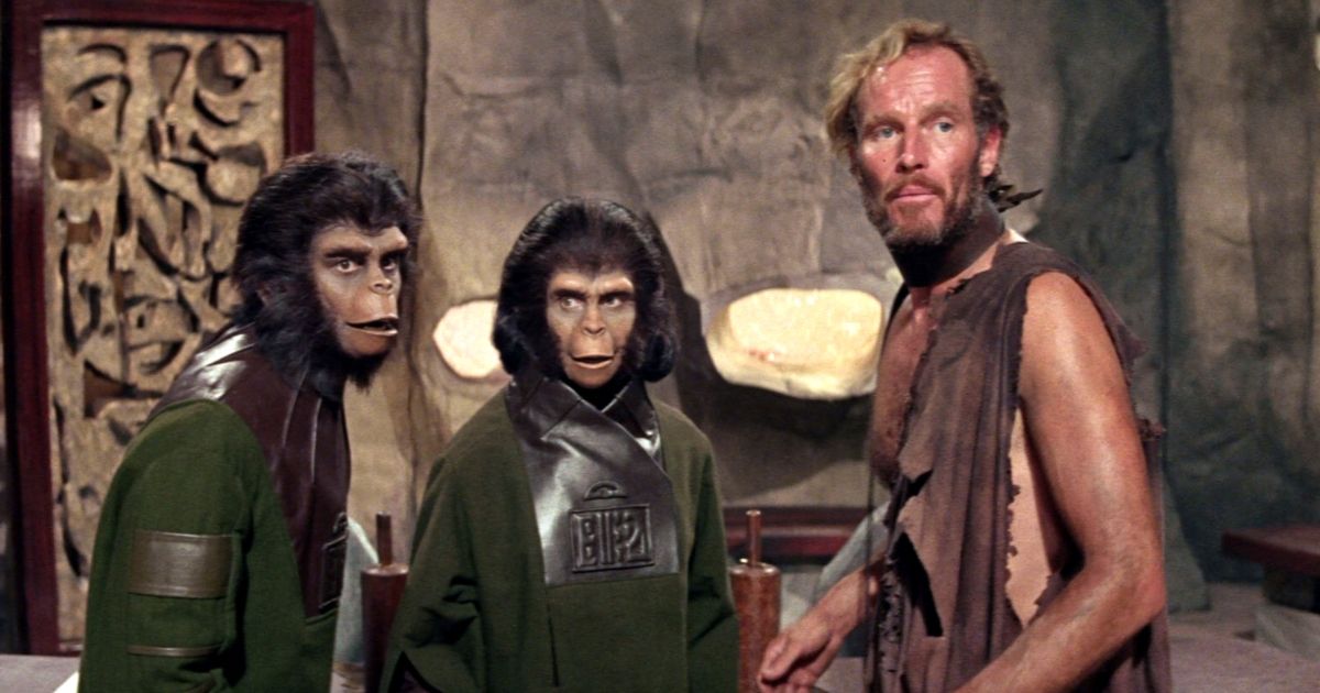 George Taylor, Zira and Cornelius in 1968's Planet of the Apes