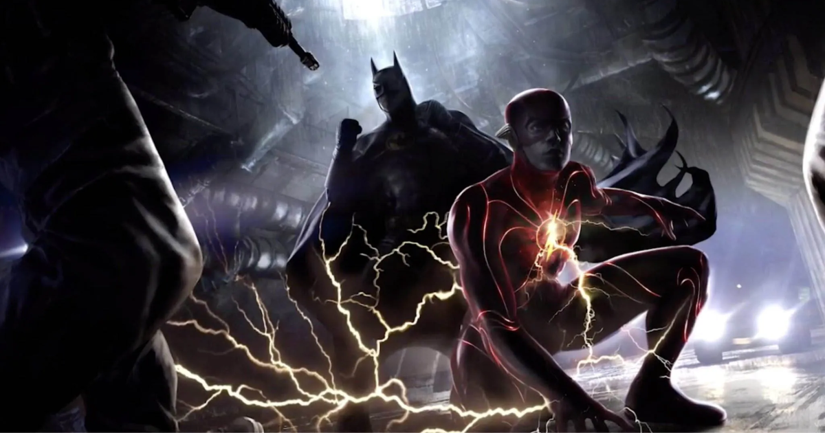 Michael Keaton's Batman and Ezra Miller's The Flash in concept art