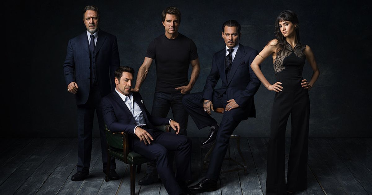 The cast of the Dark Universe, including Johnny Depp, Tom Cruise, Javier Bardem, and Russel Crowe