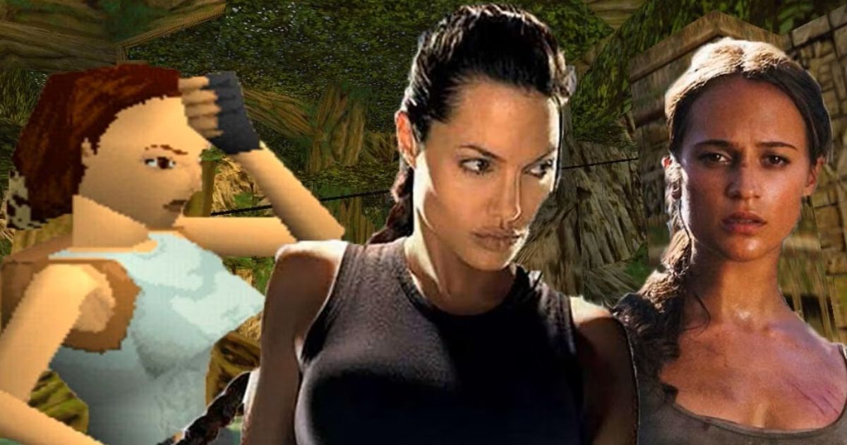 Video game Lara Croft alongside Angelina Jolie and Alicia Vikander as the Tomb Raider