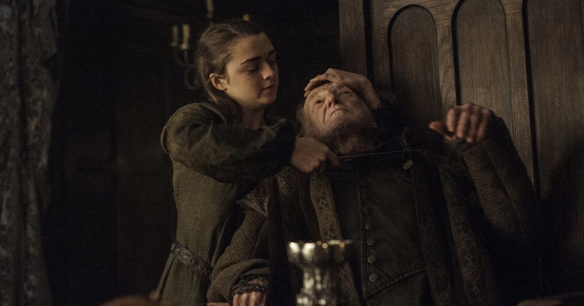 Arya Stark murdering Walder Frey in Game of Thrones.