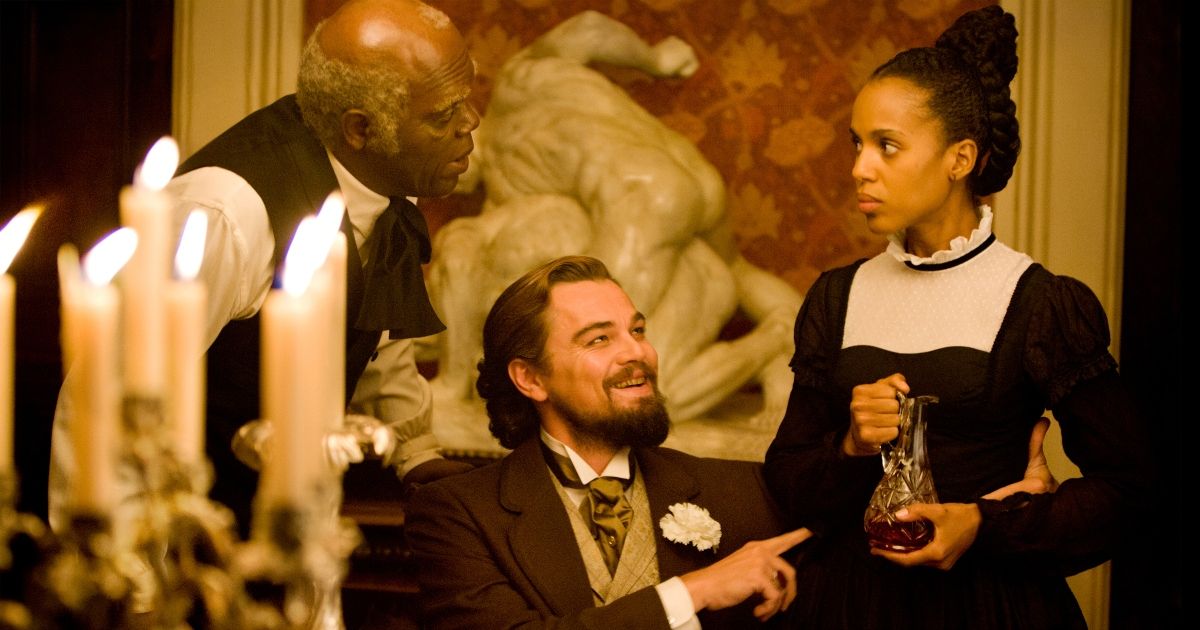 Leonardo DiCaprio and Samuel L Jackson and Kerry Washington in Django Unchained