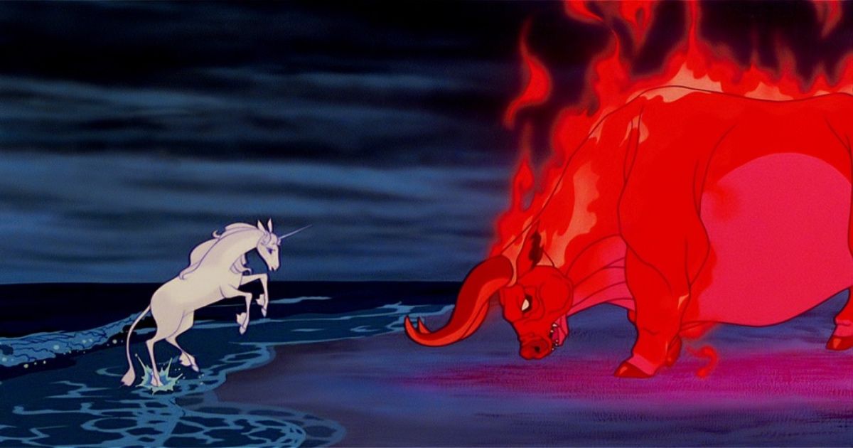 The Unicorn and the Red Bull in The Last Unicorn.
