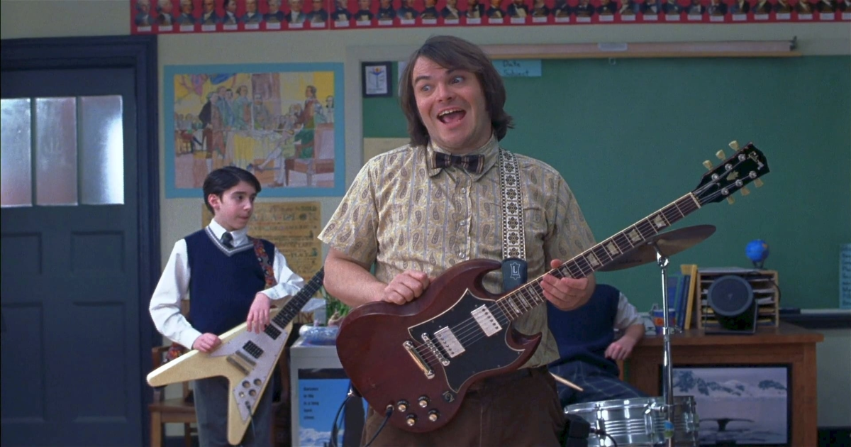 The guitar of Dewey Finn (Jack Black) in the movie School of rock / the Rock  Academy