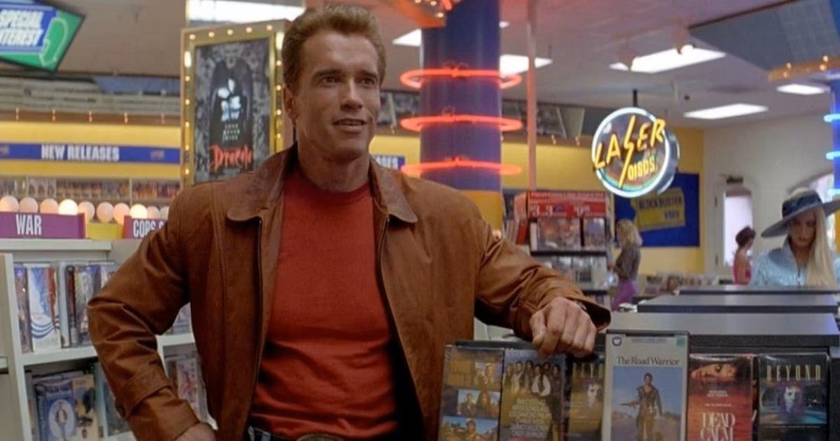 Arnold in the video store in Last Action Hero