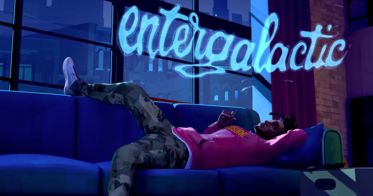 Kid Cudi lies on the couch in the Netflix movie Entergalactic