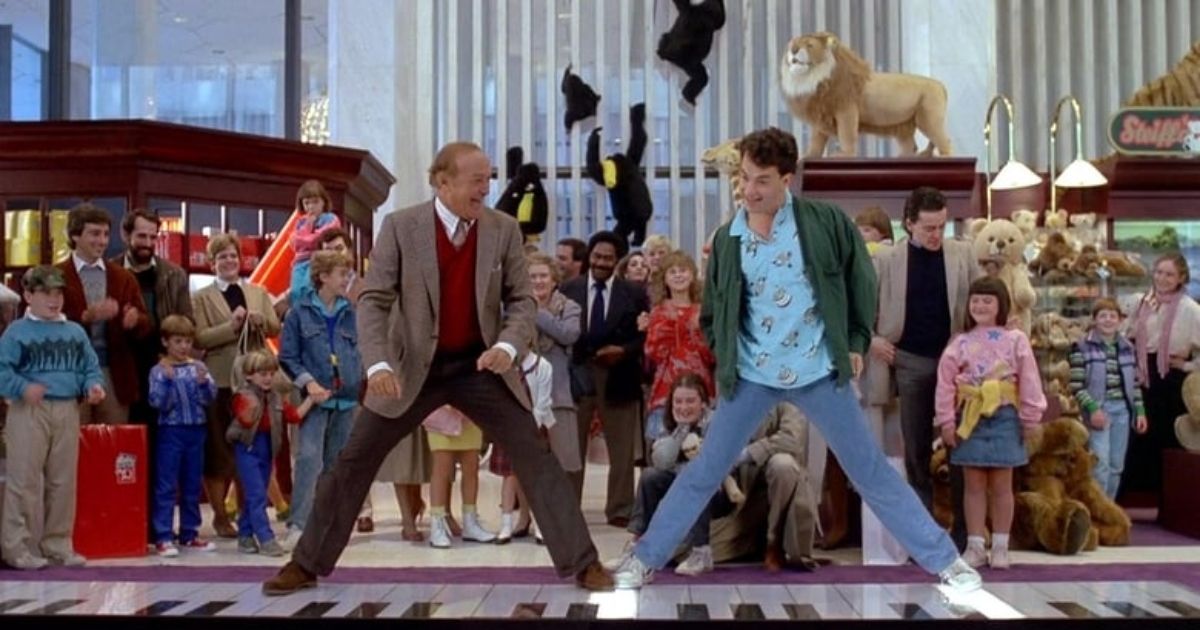 Robert Loggia and Tom Hanks on a walking piano in Big
