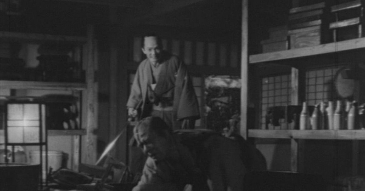 A samurai attacking a blind man