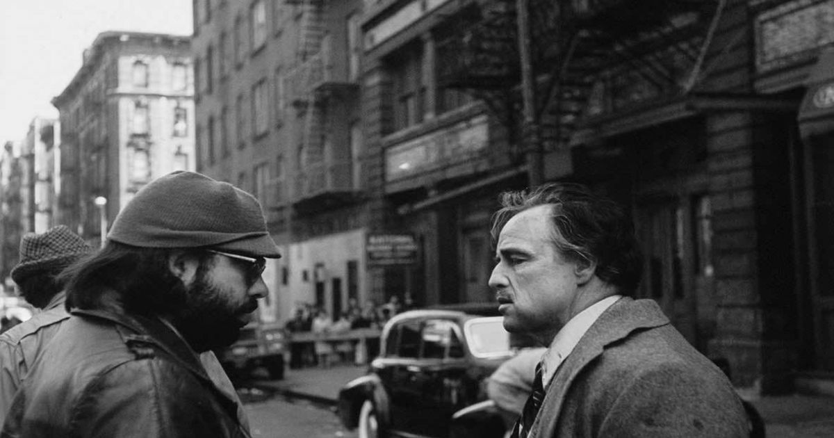 Francis Ford Coppola and Marlon Brando on the set of The Godfather 