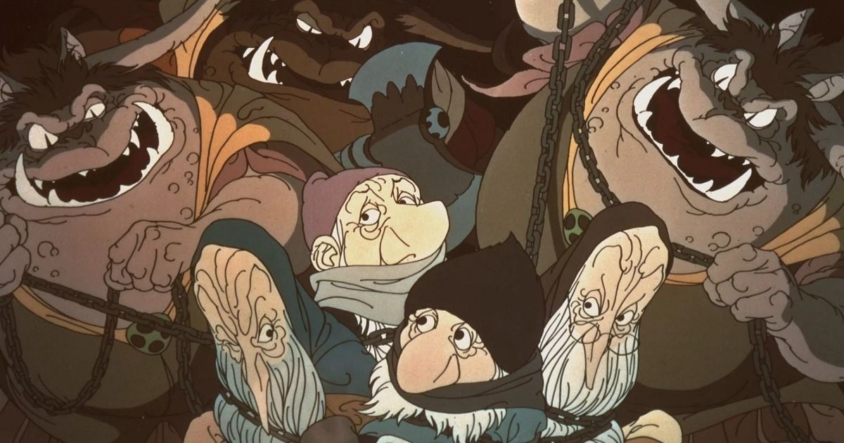 Goblins capture the Dwarves in 1977's The Hobbit