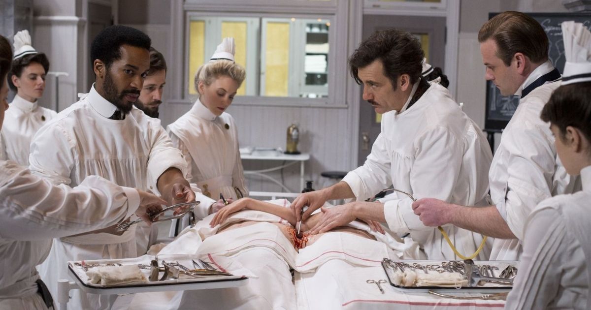 A scene where characters are performing surgery in the show The Knick