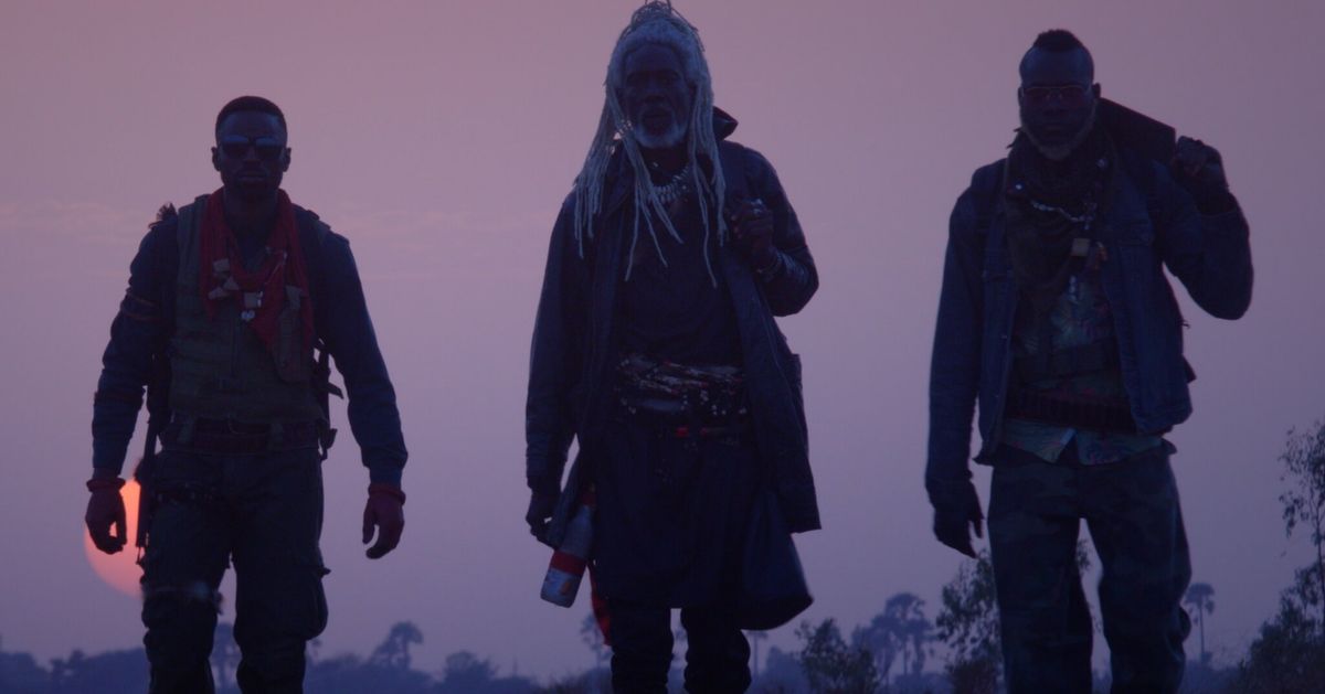 Three Hyenas walk at sunrise in the movie Saloum on Shudder