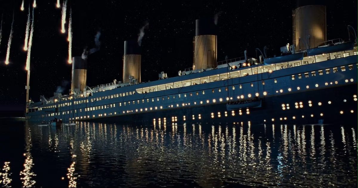 The sinking of the Titanic in James Cameron's movie