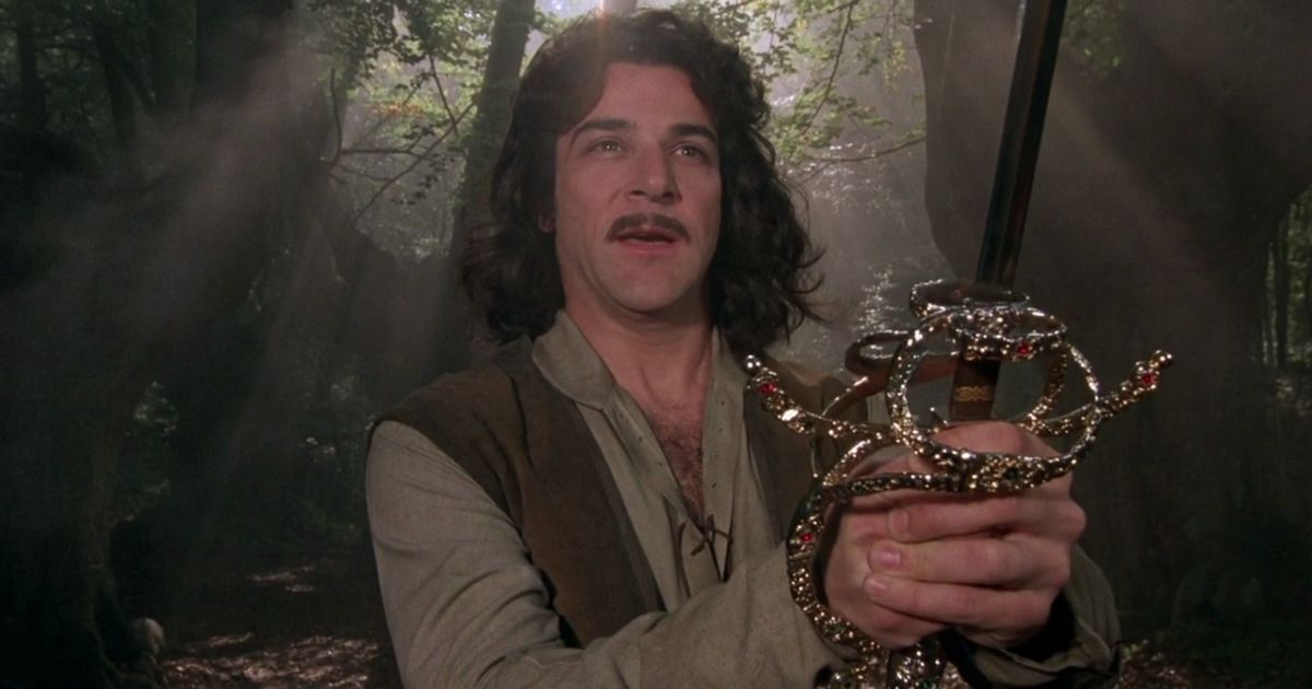 Inigo Montoya holds his sword and asks for help from his father's spirit