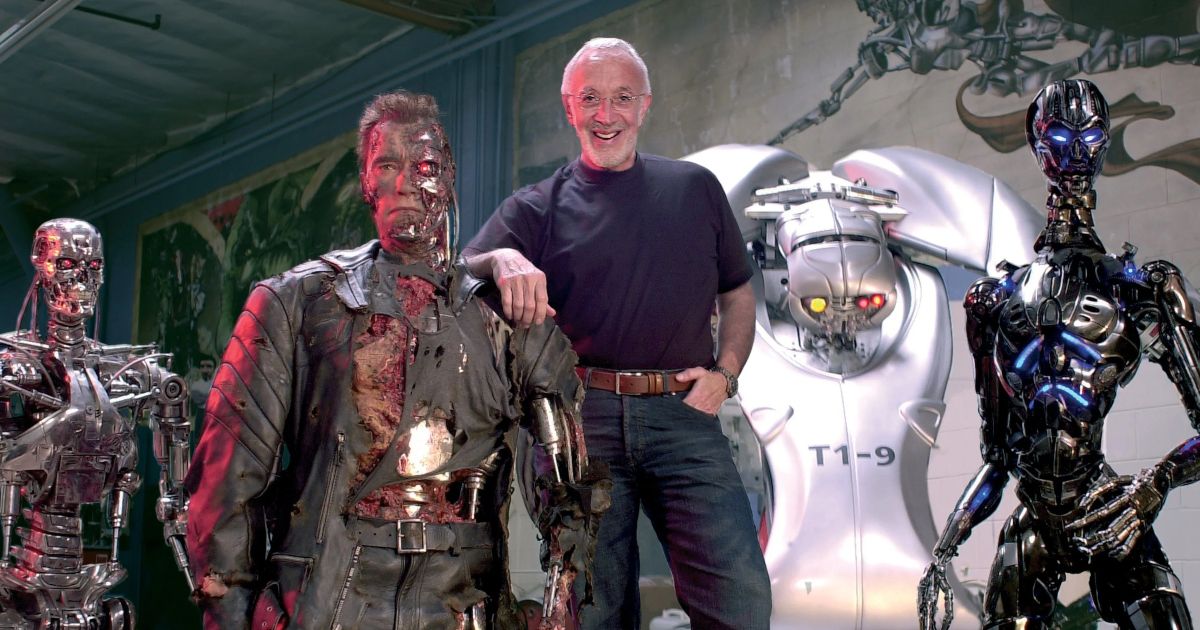 Stan Winston with his creations from the Terminator series