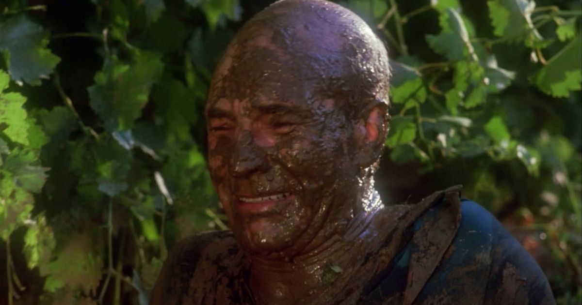 Captain Picard covered in mud