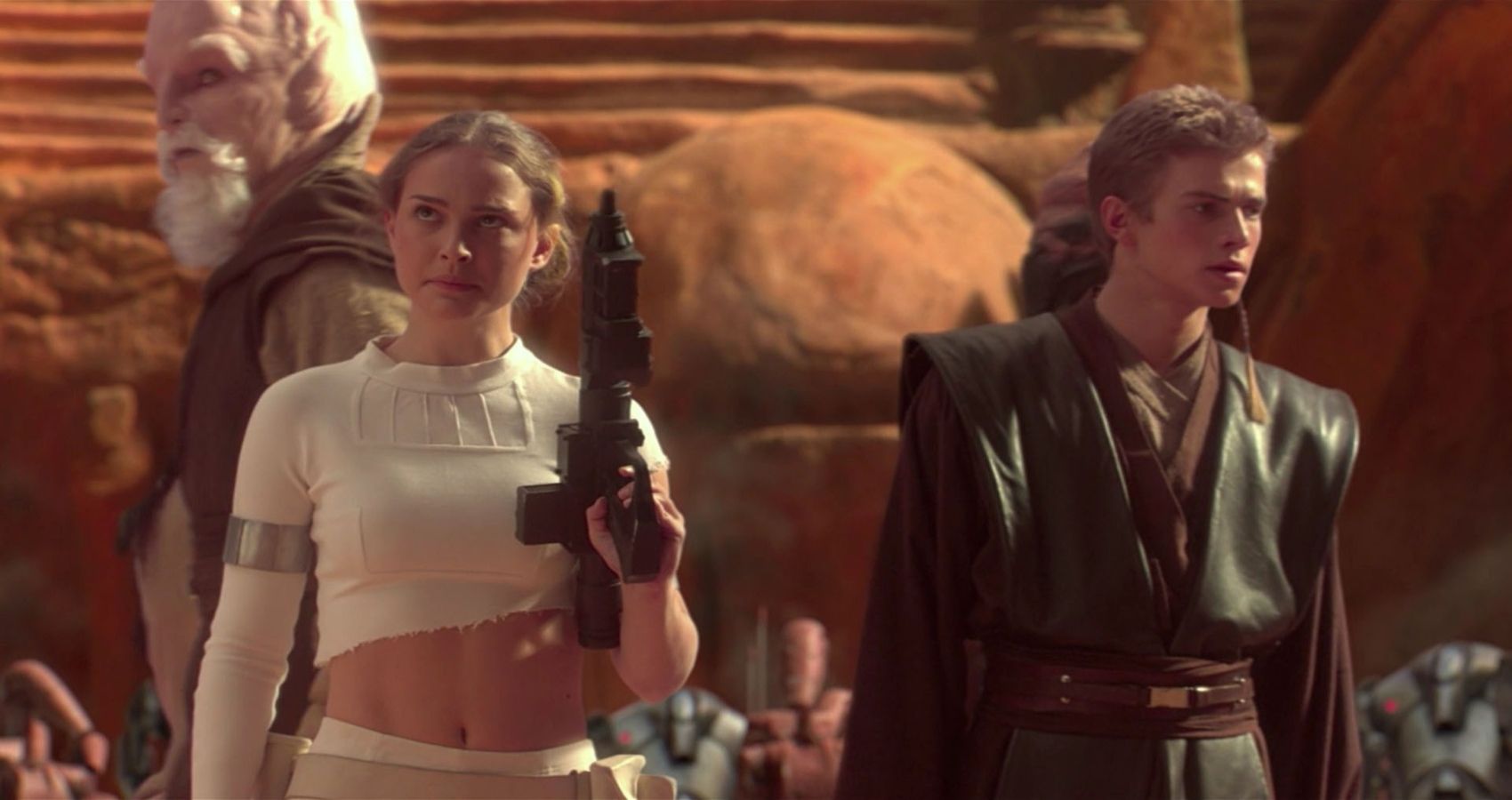 Anakin and Padme on Geonosis in Attack of the Clones