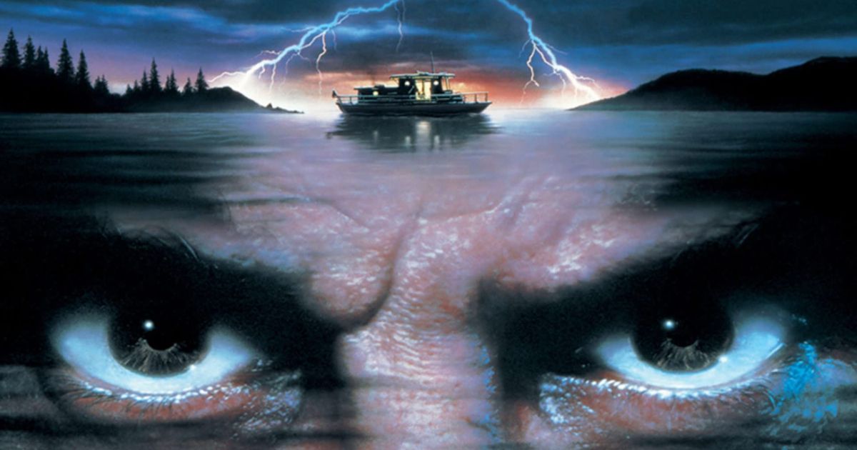Robert De Niro's eyes in Cape Fear poster with a boat in the background