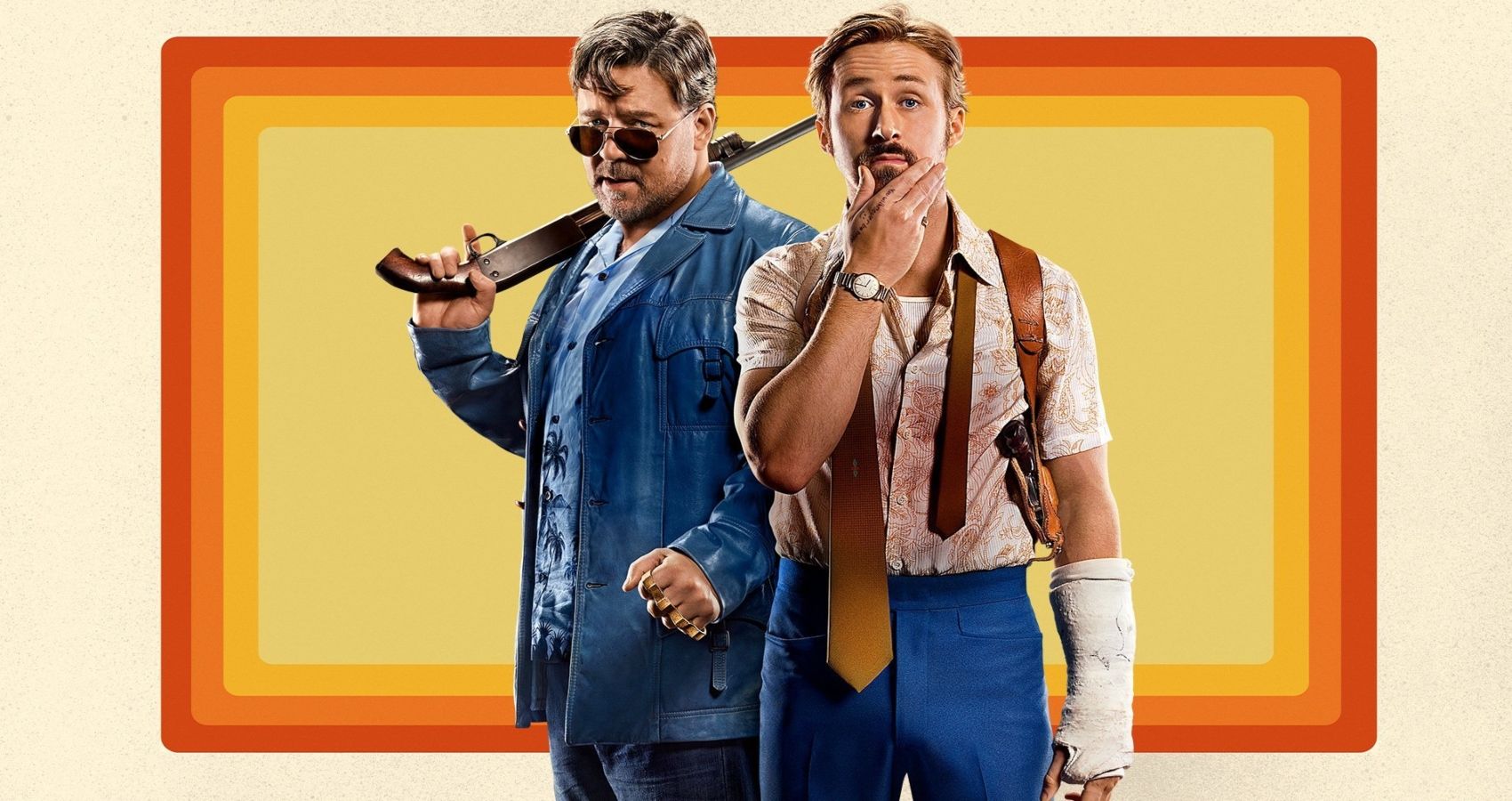 Ryan Gosling and Russell Crowe in The Nice Guys promo art