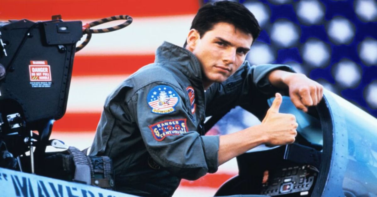Tom Cruise in Top Gun with American flag