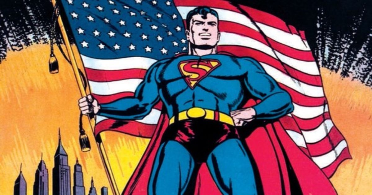 Superman holding the American flag