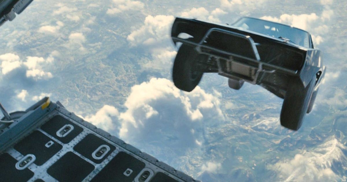A car seemingly flying in the air