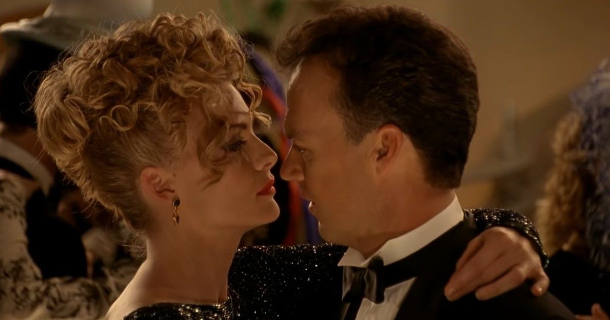 Michael Keaton as Bruce Wayne and Michelle Pfeiffer as Selina Kyle in a scene from Batman Returns