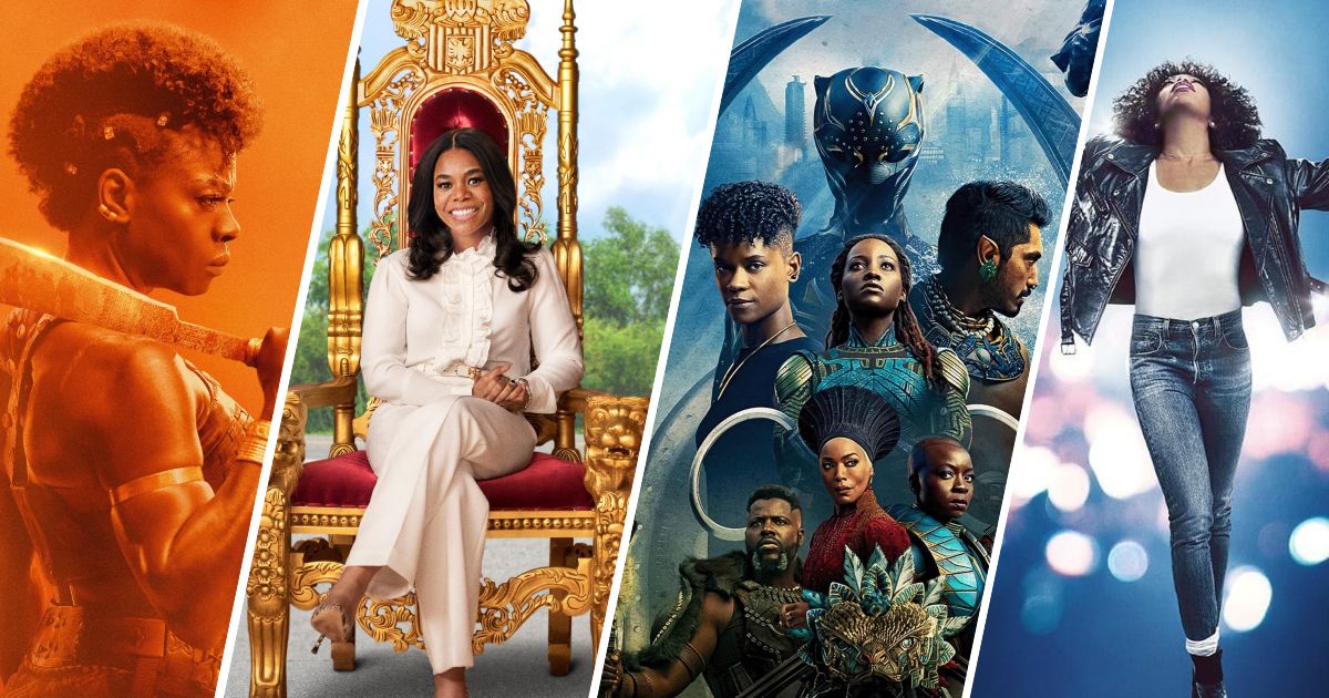 Best Black Movies 2022 including The Woman King, Black Panther Wakanda Forever, and Honk For Jesus Save Your Soul
