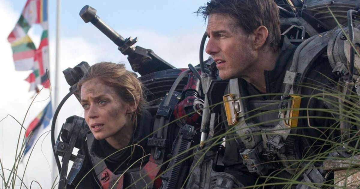 Tom Cruise as Major William Cage and Emily Blunt as Sergeant Rita Vrataski