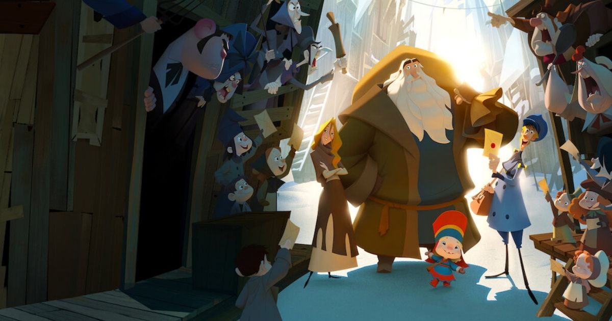 Part of the Klaus poster, featuring many characters seen throughout the movie