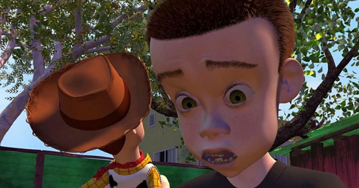 Sid in Toy Story looking at Woody