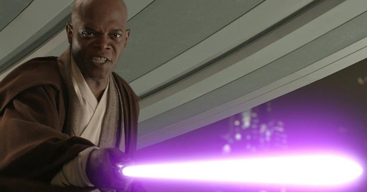 Mace Windu Wields a Light Sabre