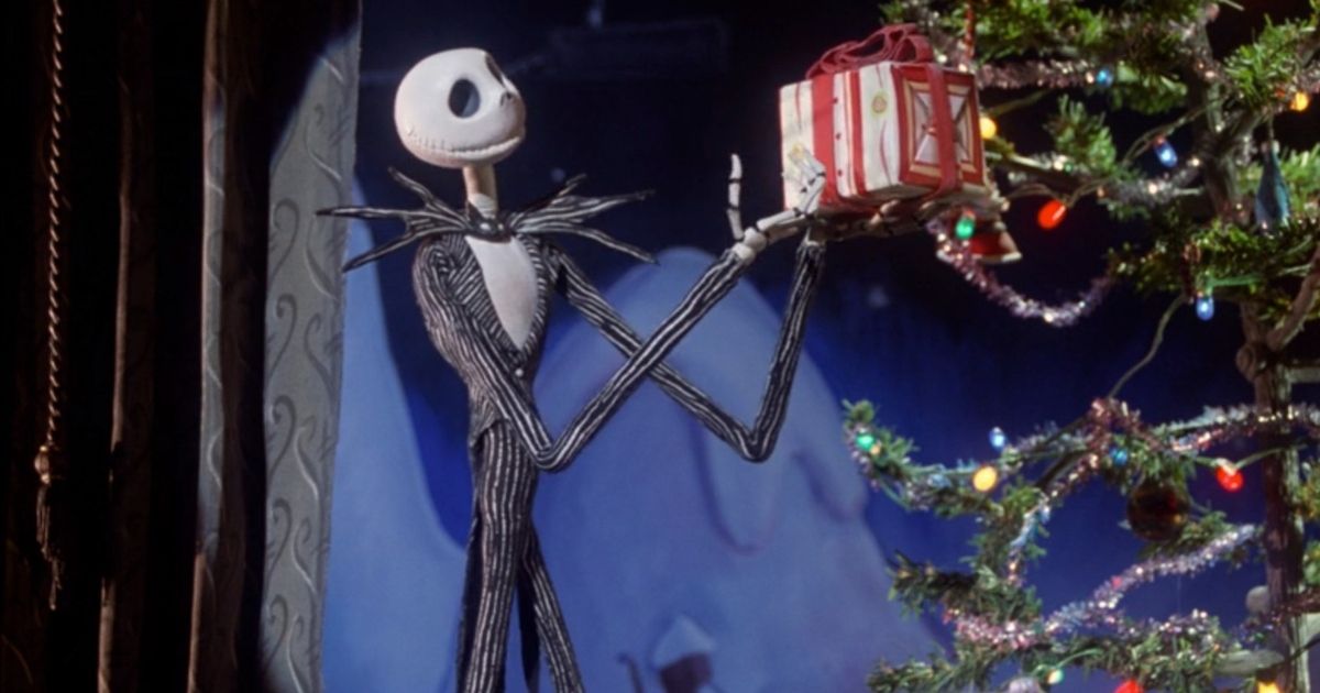 Jack is holding a Christmas present in The Nightmare Before Christmas.