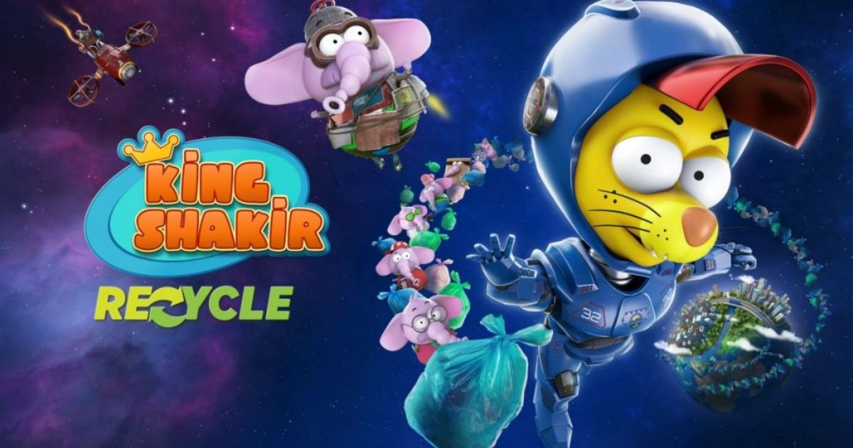 the poster for King Shakir Recycle with the title character in space with trash