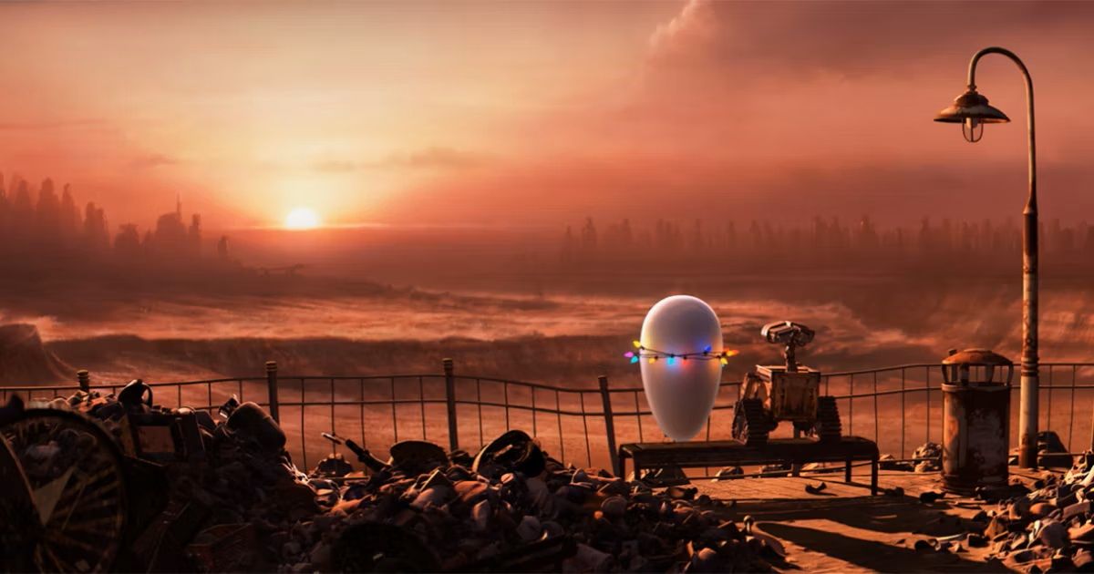 Wall-E and Eve watch the sunset