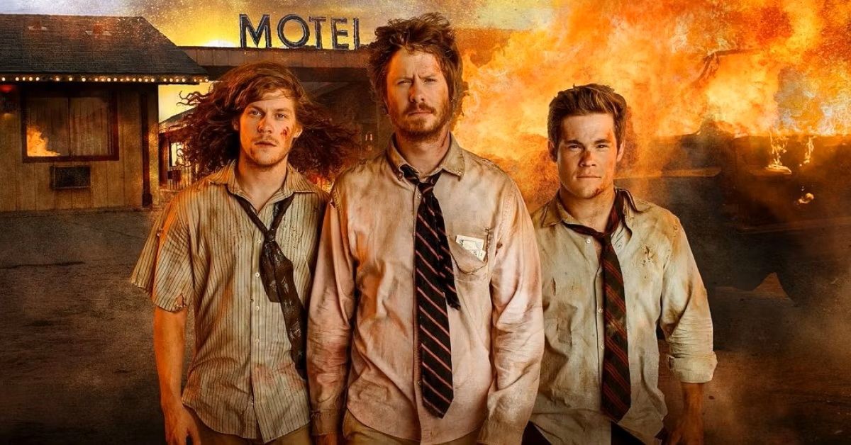 Workaholics cast in front of explosion 