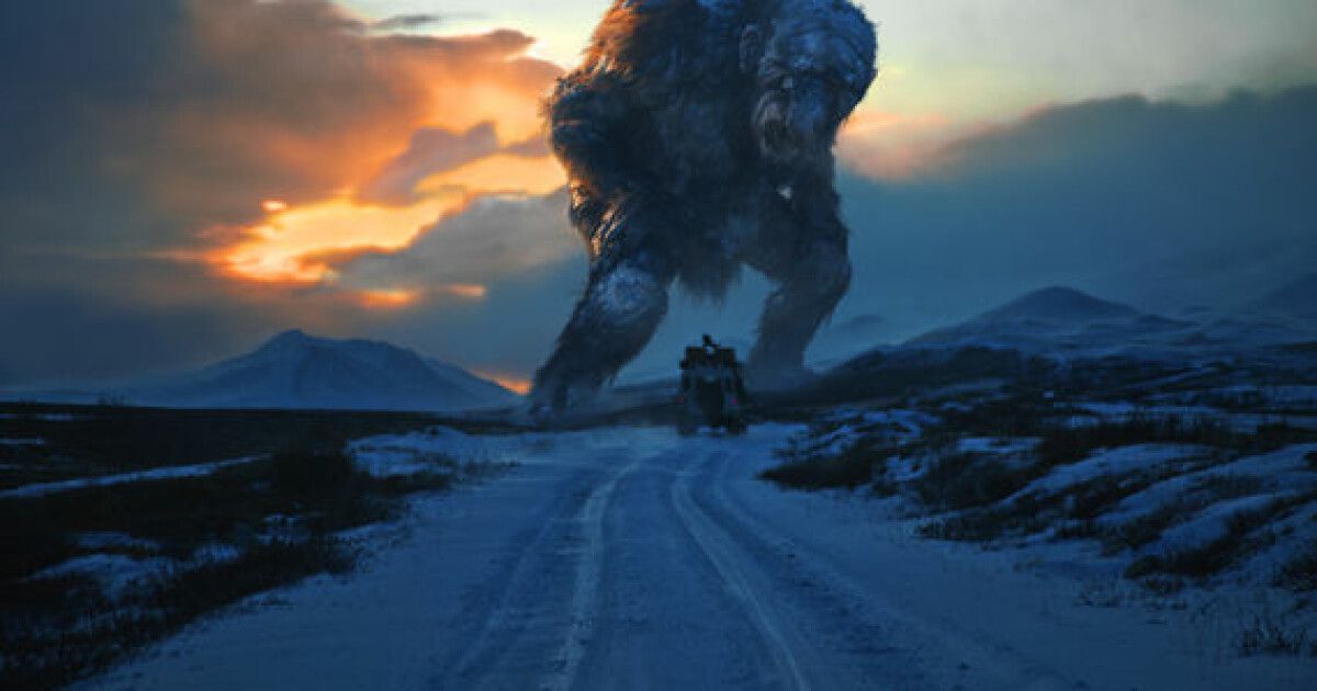a giant troll looms over the landscape in Trollhunter
