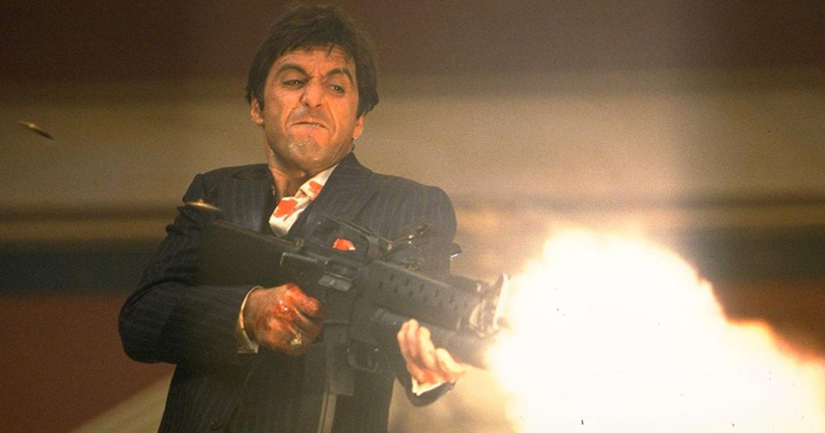 Al Pacino shooting gun in Scarface 