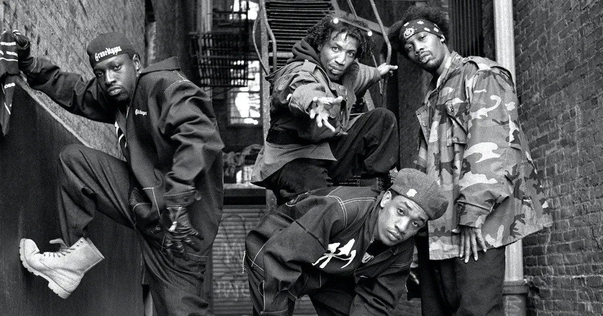 ​​​​​​​The horrorocore group Gravediggaz pictured in black and white 